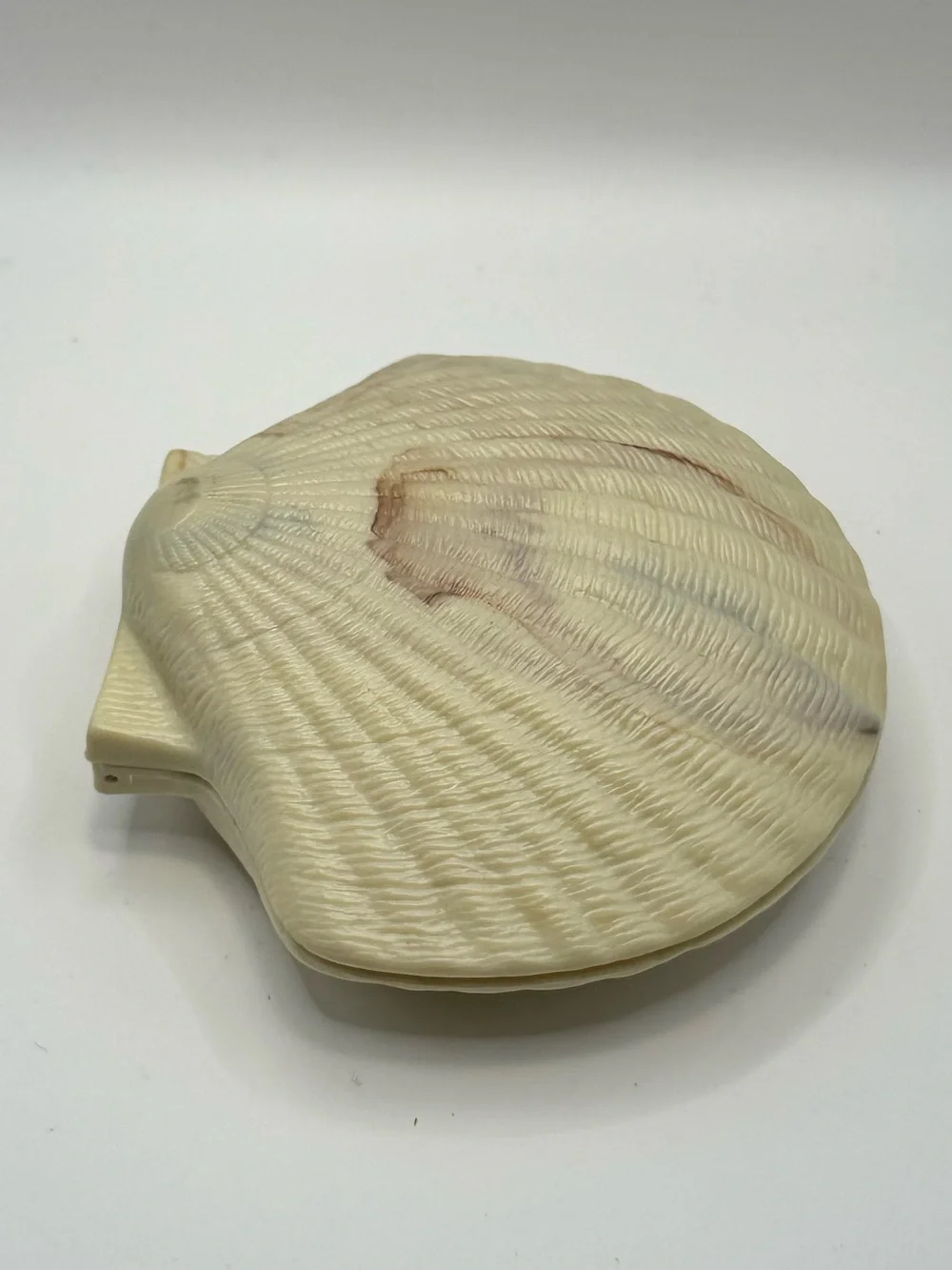Vintage Plastic Hinged Clam Shell Trinket Jewelry Box Ocean Beach Decor Rare